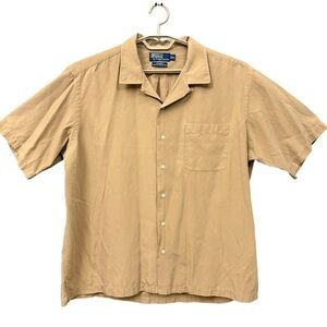 Polo Ralph Lauren Caldwell Loop Collar Camp Shirt Silk Cotton Beige Mens XL